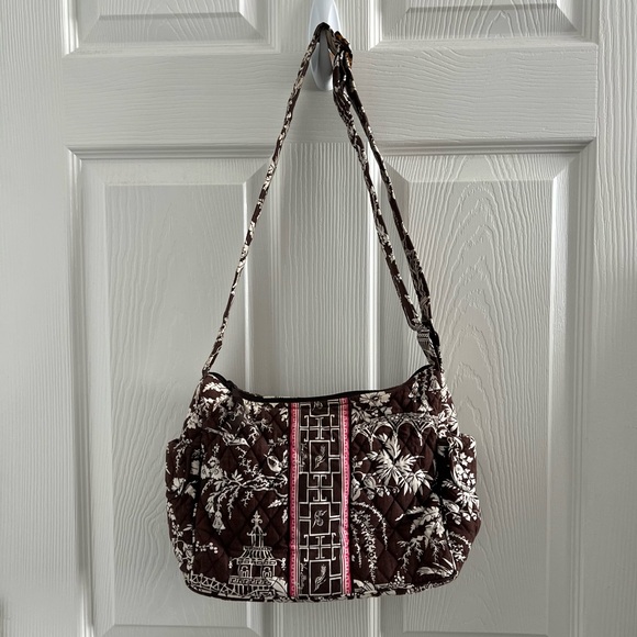 VERA BRADLEY Imperial Toile Shoulder Crossbody Bag Brown White Pink Japanese - Picture 3 of 15